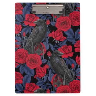 Carpeta De Pinza Ravens y rosas con hojas azul oscuro