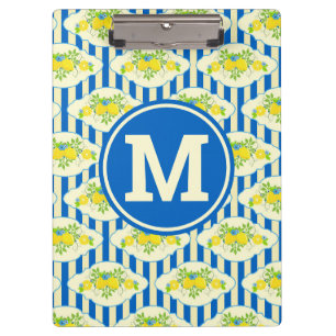 Carpeta De Pinza Rayas Azules y Patrón de Limones y Hojas Veraniega