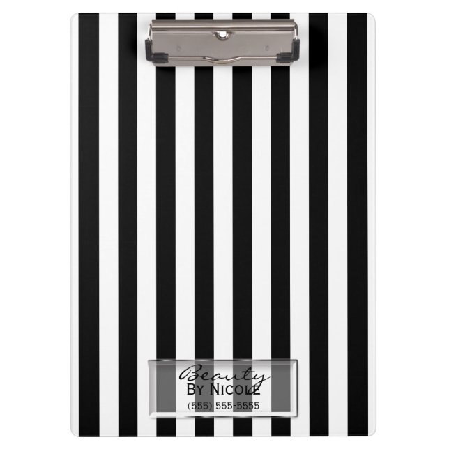 Carpeta De Pinza Rayas blancas negras Elegante Glam Personalizado (Anverso)