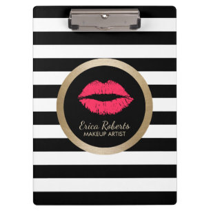 Carpeta De Pinza Rayas blancas negras modernas de los labios rojos