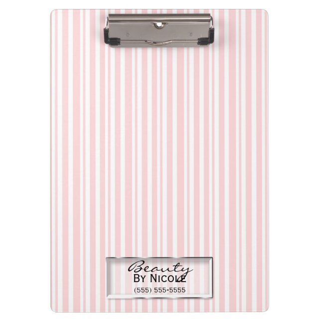 Carpeta De Pinza Rayas blancas rosadas Elegante Moda Glam personali (Anverso)