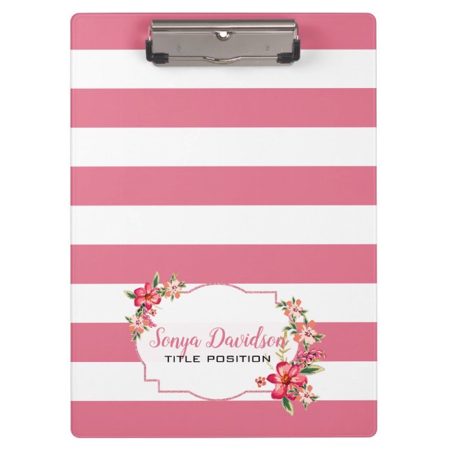 Carpeta De Pinza Rayas Blancas Y Rosa De Moda (Anverso)