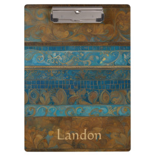 Carpeta De Pinza Rayas Grunge de Bronce Azul y Dorado