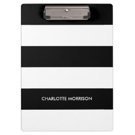 Carpeta De Pinza Rayas modernas nombre monograma negro y blanco