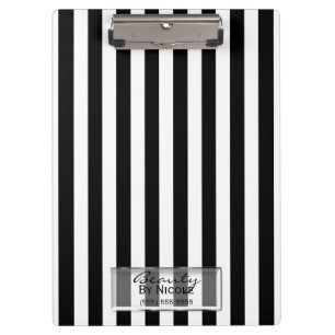 Carpeta De Pinza Rayas Negras y Blancas Elegante Glam Personalizado
