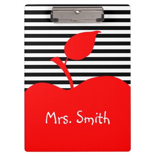 Carpeta De Pinza Rayas negras y blancas personalizadas de Apple roj (Anverso)