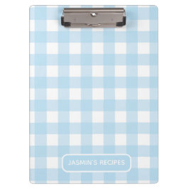 Carpeta De Pinza Recetas | Patrón de Gingham Azul Claro y Blanco