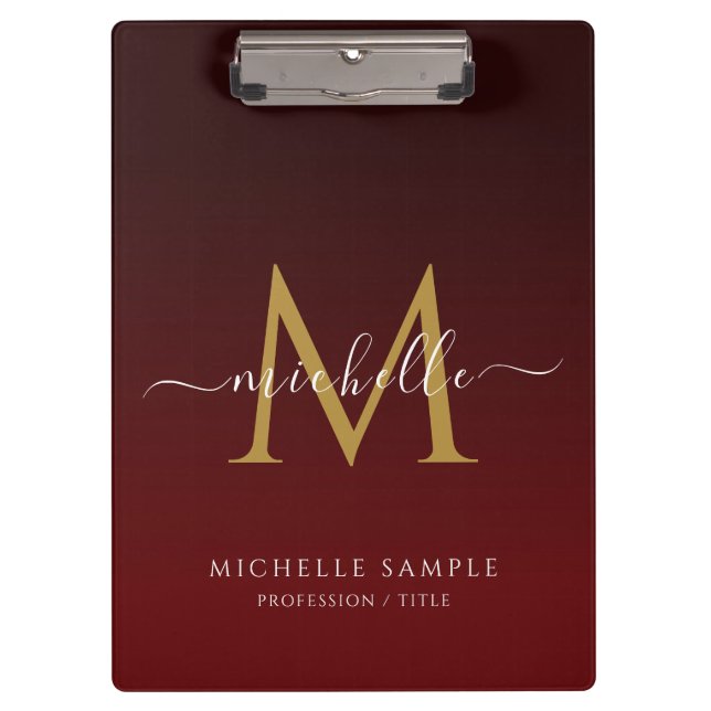 Carpeta De Pinza Red Black Gold Script Typography Name Monogram (Anverso)
