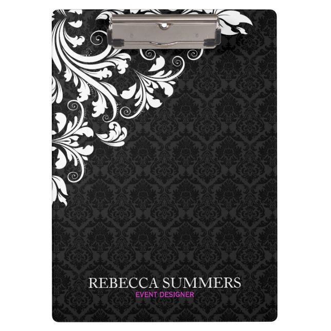 Carpeta De Pinza Rejillas negras de encaje blanco elegante (Anverso)