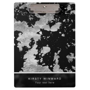 Carpeta De Pinza Relieve metalizado plateado elegante con fondo neg