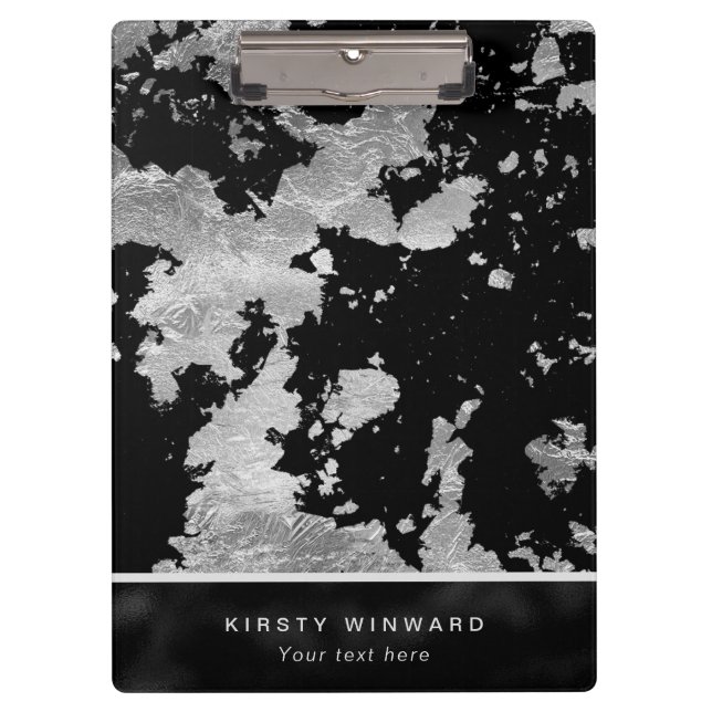 Carpeta De Pinza Relieve metalizado plateado elegante con fondo neg (Anverso)