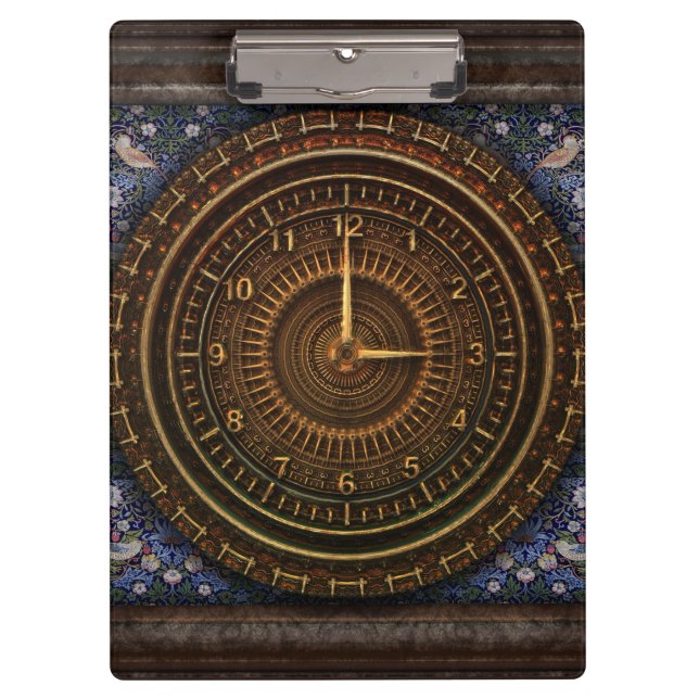Carpeta De Pinza Reloj azul marrón de vapor victoriano (Anverso)