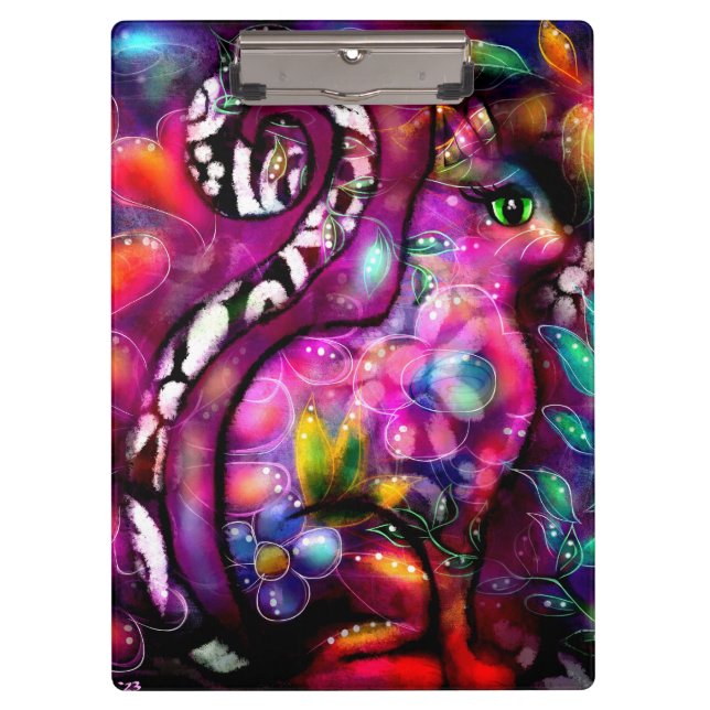 Carpeta De Pinza Resumen caprichoso Gato Kitty Floral Rojo Rosa (Anverso)