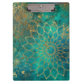Carpeta De Pinza Resumen de color de agua Verde azulada dorado Mand