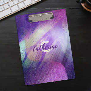 Carpeta De Pinza Resumen Glittering Neon Magenta Name & Monograma
