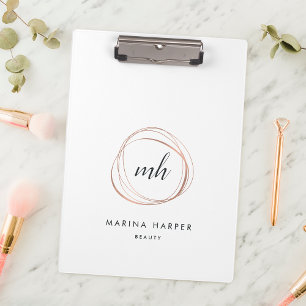 Carpeta De Pinza Resumen Logotipo de Monograma de Faux Rosa Gold