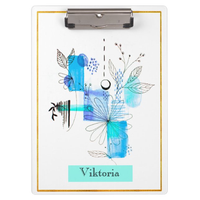 Carpeta De Pinza Resumen moderno negro y azul (Anverso)