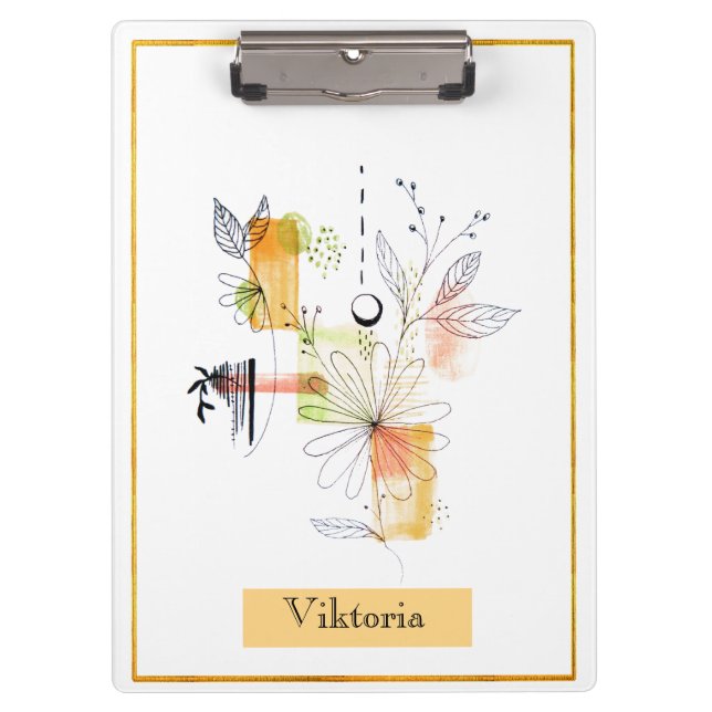 Carpeta De Pinza Resumen moderno negro y Naranja (Anverso)