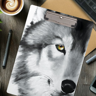 Carpeta De Pinza Retrato de lobo blanco negro