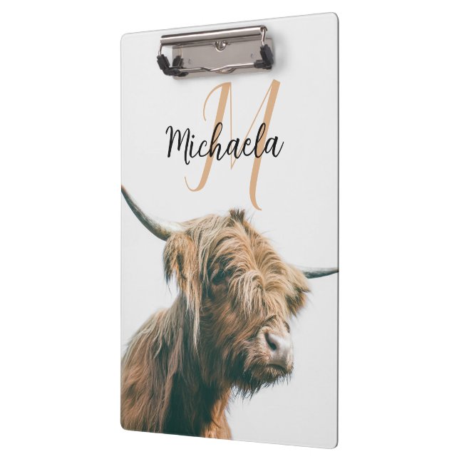 Carpeta De Pinza Retrato de vaca de Highland nombre personalizado m (Izquierda)