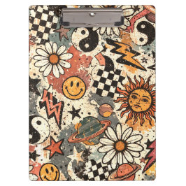 Carpeta De Pinza Retro 90s Psychedelic Doodle Pattern with Yin Yang
