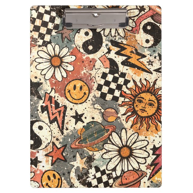 Carpeta De Pinza Retro 90s Psychedelic Doodle Pattern with Yin Yang (Anverso)