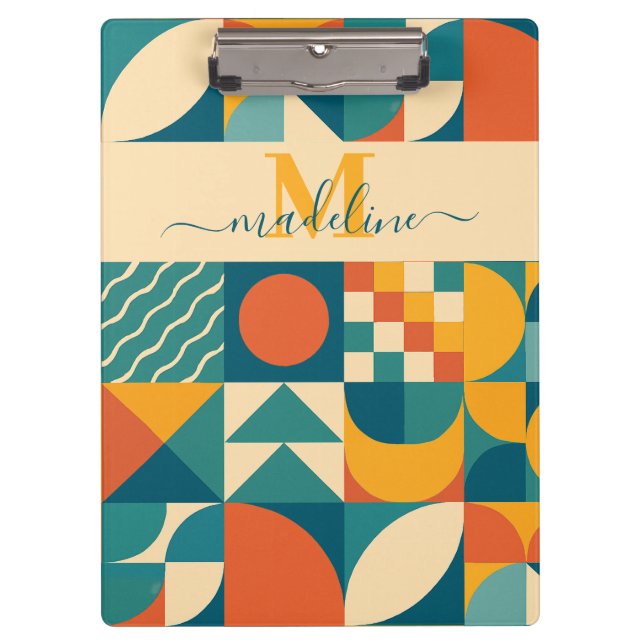 Carpeta De Pinza Retro Geométrico Personalizado (Anverso)