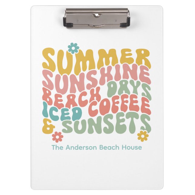 Carpeta De Pinza Retro Groovy Summer Pink Monograma Nombre (Anverso)