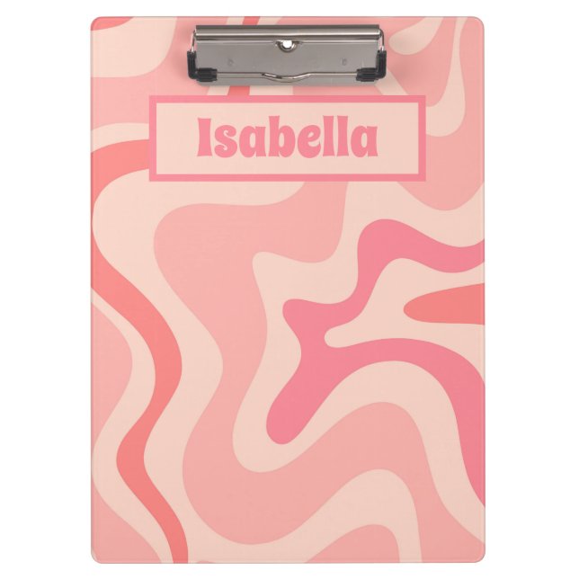 Carpeta De Pinza Retro Líquido Swirl Resumen Rosa Personalizado (Anverso)