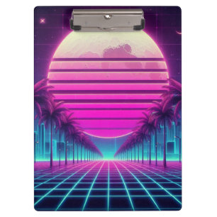 Carpeta De Pinza retro, luna de neón/palmas de los años 80