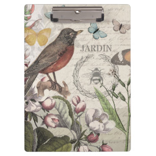 Carpeta De Pinza Robin Elegant Bird Butterfly Arte Francés