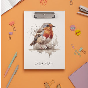Carpeta De Pinza Robo rojo pájaro lindo en acuarela