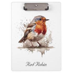 Carpeta De Pinza Robo rojo pájaro lindo en personalizable acuarela