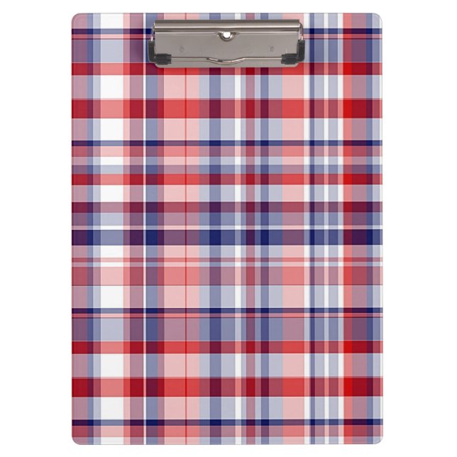Carpeta De Pinza Rojo, blanco, azul de madrás preppy (Anverso)