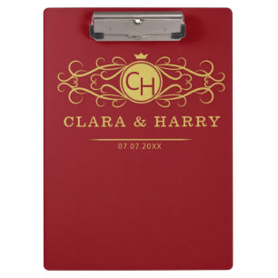 Carpeta De Pinza Romantic red gold elegant monogramme wedding 