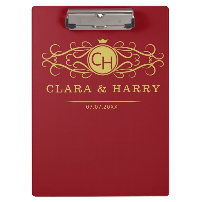 Carpeta De Pinza Romantic red gold elegant monogramme wedding  (Anverso)
