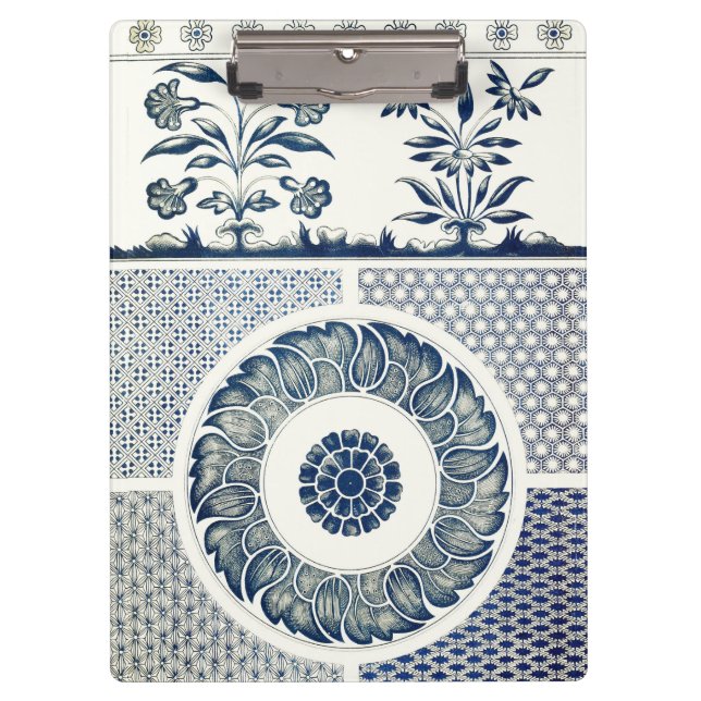 Carpeta De Pinza Ronda azul blanca floral china (Anverso)