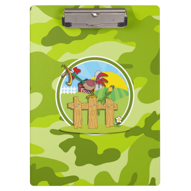 Carpeta De Pinza Rooster; camo verde brillante, camuflaje (Anverso)