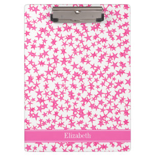 Carpeta De Pinza Rosa caliente 2 estrellas BG blanco, Monograma nom