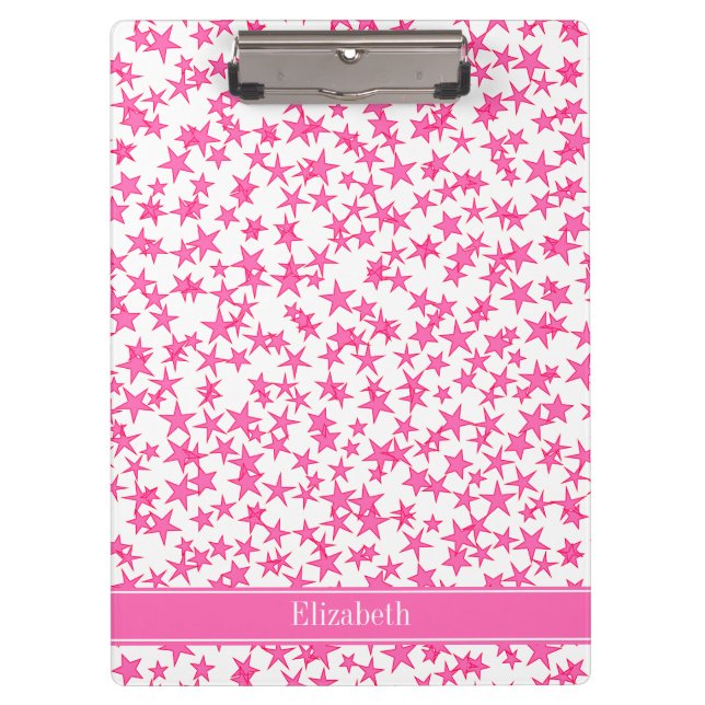 Carpeta De Pinza Rosa caliente 2 estrellas BG blanco, Monograma nom (Anverso)