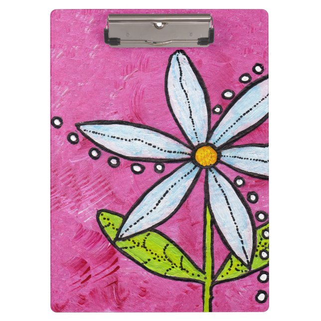 Carpeta De Pinza Rosa caprichoso de la flor de la margarita blanca (Anverso)