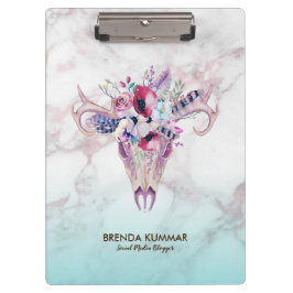 Carpeta De Pinza Rosa de moda Marble Ombre & Boho Skull