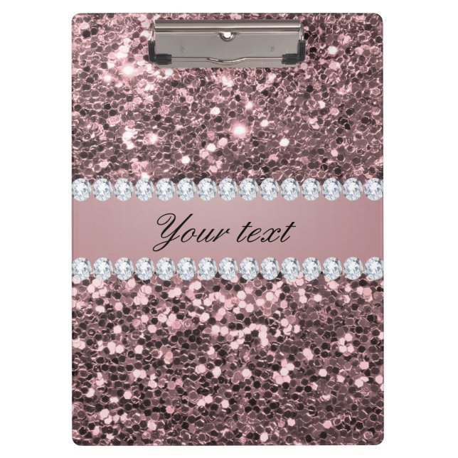 Carpeta De Pinza Rosa de moda Purpurina de Faux y diamantes (Anverso)