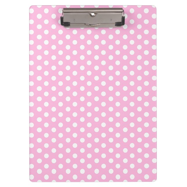 Carpeta De Pinza Rosa de puntos Polka agrega tu nombre y portapapel (Anverso)