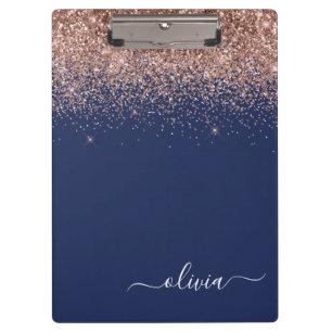 Carpeta De Pinza Rosa Dorado Azul Marino Brillo Rosa Monograma