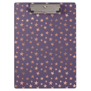 Carpeta De Pinza Rosa Dorado Glamuroso con Estrellas Lavanda