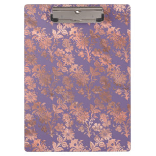 Carpeta De Pinza Rosa Dorado Glamuroso con Hojas y Floral Lavanda