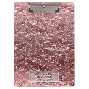 Carpeta De Pinza Rosa Dorado Líquido Cromo Metálico Chic Glam