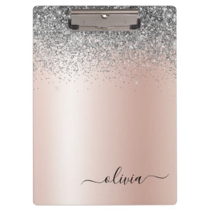 Carpeta De Pinza Rosa Dorado - Rosa Clásico Plateado Brillo Monogra