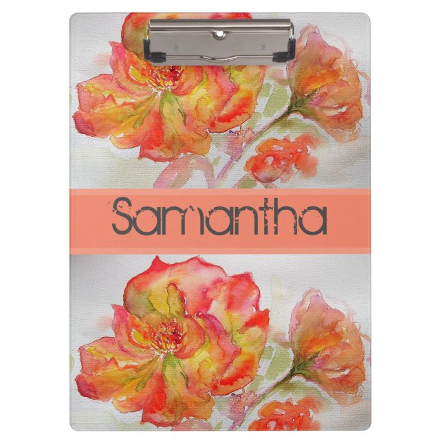 Carpeta De Pinza Rosa Floral Naranja de acuarela Rosa (Anverso)